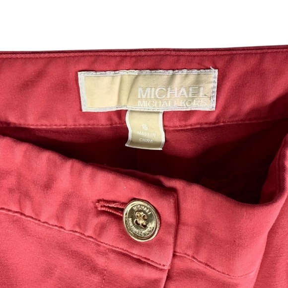 Michael Kors Pants Womens 6 Red Stretch Gold Zipper Pockets Skinny Leg - Picture 5 of 13